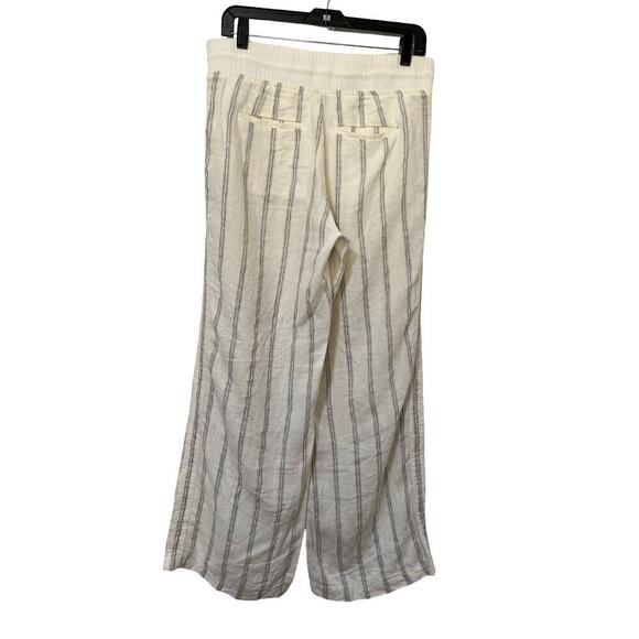 Athleta Cabo Tide Wide Leg 100% Linen Stripe Pants Size 8 White Coastal Beachy - Picture 2 of 8